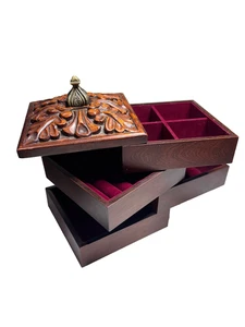 Vtg Bombay Co.  Jewelry Box Spiral Wooden 4 Tier Spins Velvet Drawer Imperfect - Picture 1 of 21