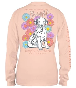 Simply Southern What Makes You Beautiful Floral Dalmatian Long Sleeve Tee Large - Picture 1 of 7