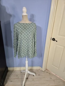 Blusa para mujer J. Jill talla L verde azul estampado floral rayón manga larga túnica... - Imagen 1 de 6