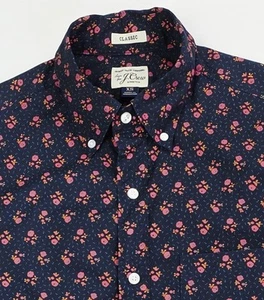 J. Crew Classic Stretch Sz XS Mens Navy Red Floral Button Down Long Sleeve Shirt - Picture 1 of 9