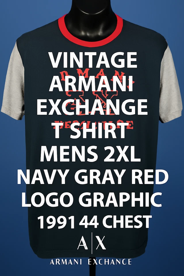 Camiseta Armani Exchange De Colección Para Hombre 2XL Gris Marino Rojo Logo Gráfico 1991 AX 44" Foto 1 de 4