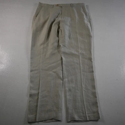 Pantalones ajustados para hombre Lauren Ralph Lauren 32x30 beige caqui 100 % lino frente plano Foto 1 de 4