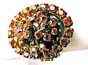 Dimitriadis Cocktail Ring Amber Crystal Cluster Flower Vintage Signed - Picture 1 of 3