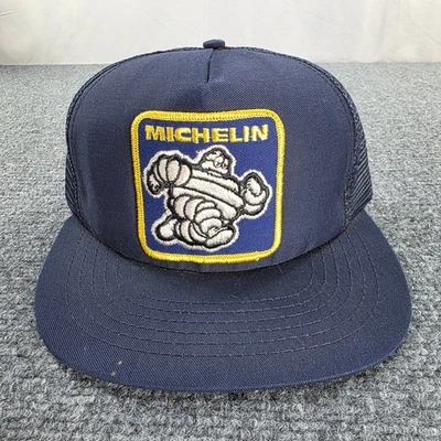 Vintage Michelin Man Trucker Hat Navy Blue Mesh Made USA Adjustable Snapback - Image 1 of 4
