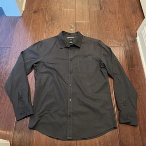 Camicia RVCA uomo L grigio scuro-slim fit manica lunga tasca bottoni logo casual - Foto 1 di 9