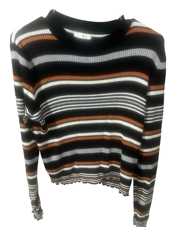 Suéter acanalado con rayas audaces manga larga talla XL BP para mujer Foto 1 de 4