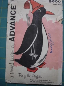 Vintage Penguin with Ski Poles Hat Pajama Storage Advance Pattern circa 1950 - Picture 1 of 1