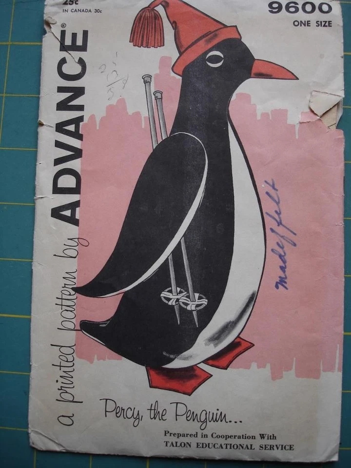 Vintage Penguin with Ski Poles Hat Pajama Storage Advance Pattern circa 1950 - Image 1 of 1
