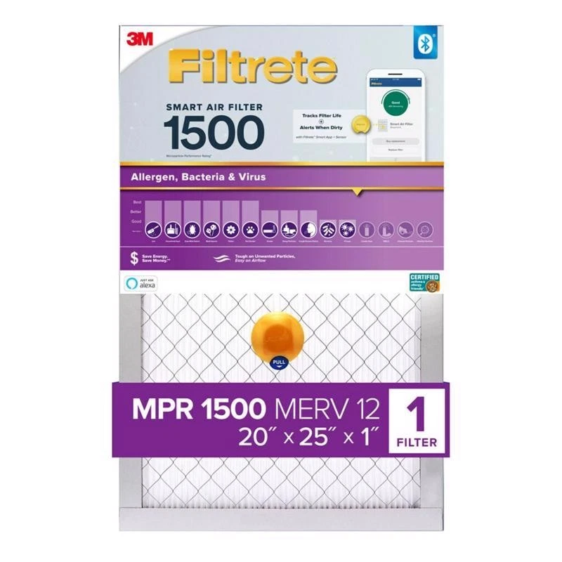 Filtrete 20in. W X 25 pulgadas. H X 1 pulgada Filtro de aire inteligente D fibra de vidrio 12 MERV 4PK Foto 1 de 1