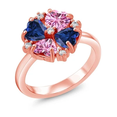 Anillo de plata enchapado en oro rosa de 18 quilates zafiro creado y moissanita rosa (2,08 Foto 1 de 3