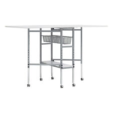 Adjustable Fabric Cutting Table with Grid & Storage Silver/White 149x91x77-100cm