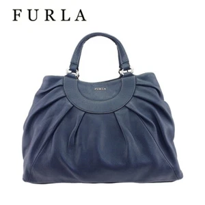 FURLA 2WAY Shoulder Bag Gathered Leather x Silver Hardware Authentic Used t23798 - Picture 1 of 10