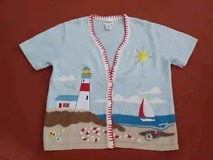 Cárdigan Breckenridge Azul Tejido Faro Velero Corto Slv Suéter Talla PM - Imagen 1 de 11