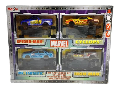 Maisto Marvel Diecast Model Kit 4 Pack Spiderman Cyclops Iron Man Mr. Fantastic Foto 1 de 4