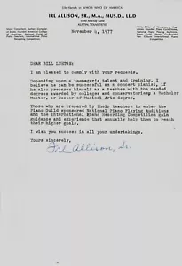 "National Guild of Piano Teachers" Dr. Irl Allison Sr handsigniert TLS datiert 1977 - Bild 1 von 1