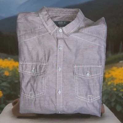 Camisa BKE Hebilla Para Hombre Calce Estándar Manga Larga Western Gris Sólido Talla Grande Foto 1 de 4