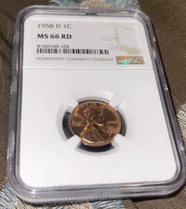 1958-D Lincoln Wheat Cent NGC graded MS66 RD !!! Bright Red Wheat Penny - Picture 1 of 6