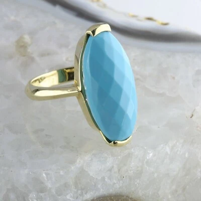 Anillo turquesa grande de oro amarillo de 14 quilates talla 6,25 circa 1970 Foto 1 de 4