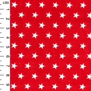 Star Print Fabric - Red & White Stars - Polycotton Fabric Craft Material Metre - Picture 1 of 3