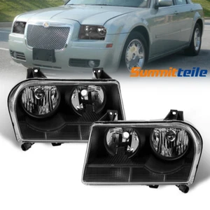 LH + RH Black Housing Headlights Front Lamps For 2005-2010 Chrysler 300 Halogen - Picture 1 of 14