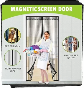Magnetic Screen Door fits Door Sizes 36" X 83"Self Sealing Heavy Duty Black - Picture 1 of 6