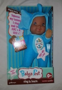 GOLDBERGER Baby's First Sing Learn ABCs & 123s 11" Doll Elephant Dark Skin Blue - Picture 1 of 12