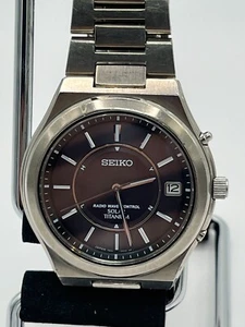 SEIKO Radio Wave Control Solar Titanium Men's Watch 7B22-0AF0 Black - Rank B - Picture 1 of 19