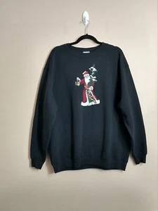 VTG Planet Hollywood Mens Embroidered Santa Christmas Sweatshirt XL Black 90s - Picture 1 of 4