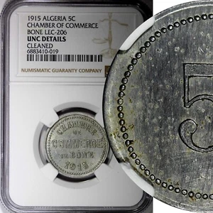 ALGERIA  1915 5 Centimes Token Bone Chamber of Commerce NGC UNC DETAILS KM# TnC1 - Picture 1 of 5