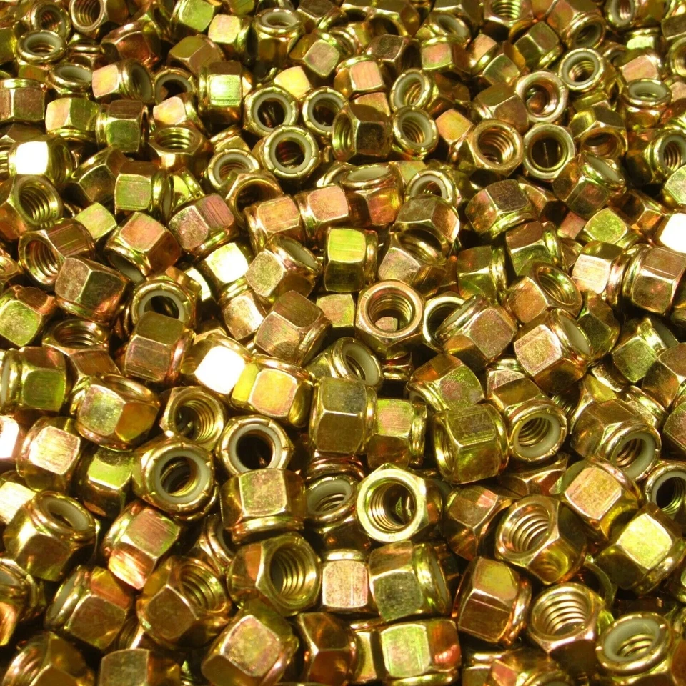 PLATONIX (100) 3/8"-16 Nylon Insert Hex Lock Nut Grade C/8 Yellow Zinc Plated NE Nylock