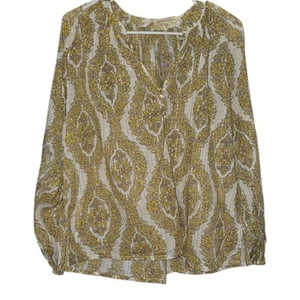 Women's Anthropologie 3/4" Sleeve Yellow Floral Paisley Blouse Size XL - Imagen 1 de 7