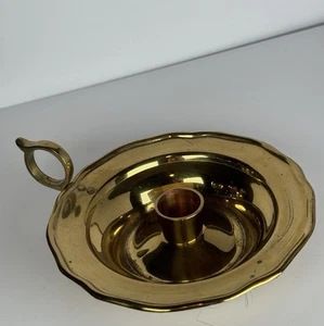 VTG Teleflora Brass Chamberstick Candlestick Holder 5.5” Victorian Finger Loop - Picture 1 of 10