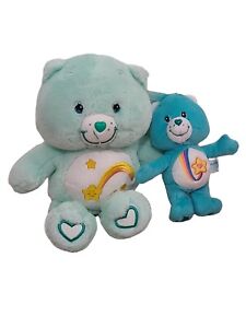 2 x Care Bears Plush 2003 - Wish bear 12"- Thanks-a-lot Bear 7" Soft Toy