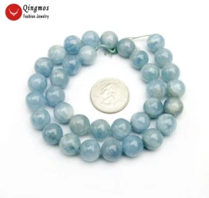 12mm Round Natural Blue Aquamarine Stone Loose Beads for Beadwork DIY 15" los814 - Picture 1 of 6