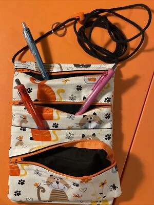 Passport Bag Purse Handbag Sachel  Coin Pouch Cat Kitty Kitten Dog Paw Prints  - Image 1 of 4