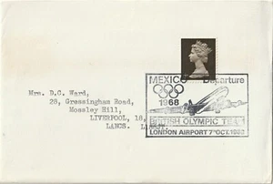 Cubierta de sello GB Juegos Olímpicos de México 1968 Equipo Olímpico Británico Salida Londres - Imagen 1 de 1