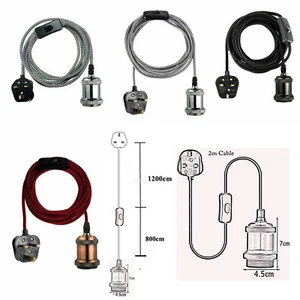 2M Fabric Flex Cable UK Plug In Pendant Lamp Light Set E27 Bulb Holder+ switch - Picture 1 of 21
