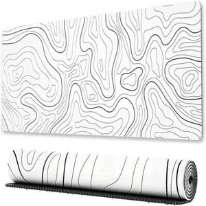 Topographic Gaming Mouse Mat Pad Large 90x40cm Nonslip Double Stiched White UK - Picture 1 of 7