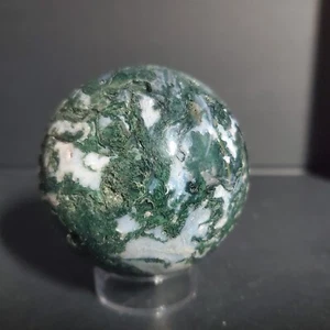 Natural Crystal Beautiful Full Green Moss Agate Sphere with clear base - Picture 1 of 14