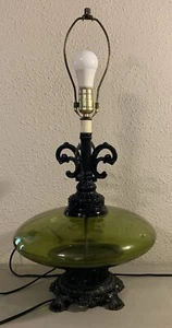 Vintage Table Lamp Green Optic Glass Hollywood Regency Acurate Casing Gothic - Picture 1 of 13