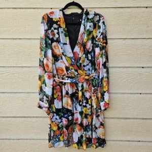 Leslie Fay floral v-neck A-line dress with sheer long sleeves size 16 - Picture 1 of 10