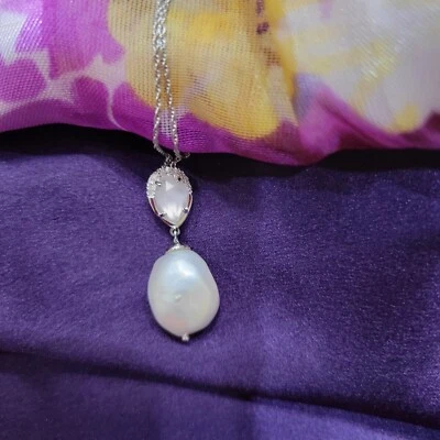 Кулон большой барочный жемчуг и лаванда кварц кулон 0,10 карата подлинный бриллиант 18 дюймов - Изображение 1 из 4
