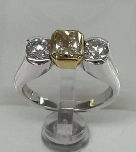 14k white gold engagement 1.93cttw ,1.16ct fancy yellow diamond 0.75ct side dia. - Picture 1 of 6