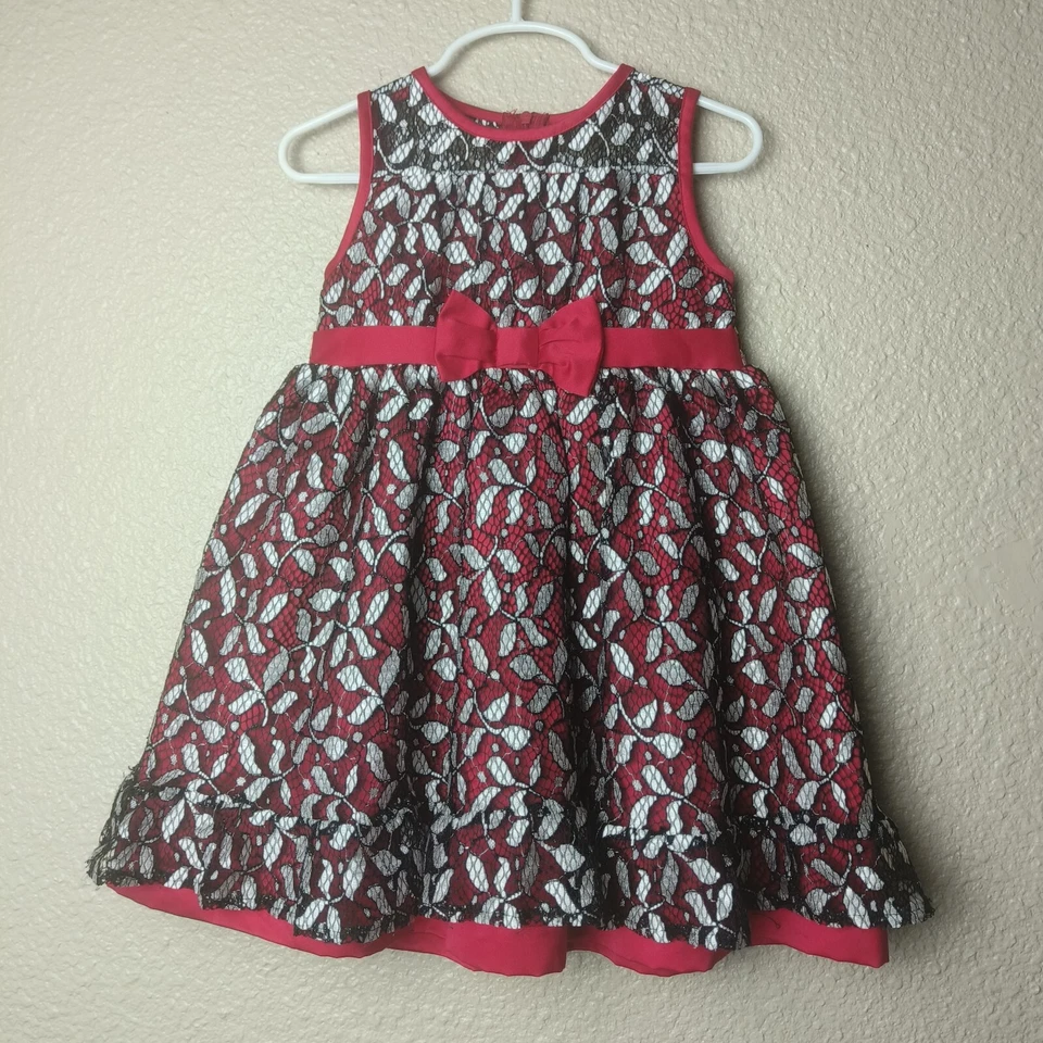 Penelope Mack Girls Sleeveless Lace Dress, Red/Black Floral Black Size 3t - Image 1 of 4