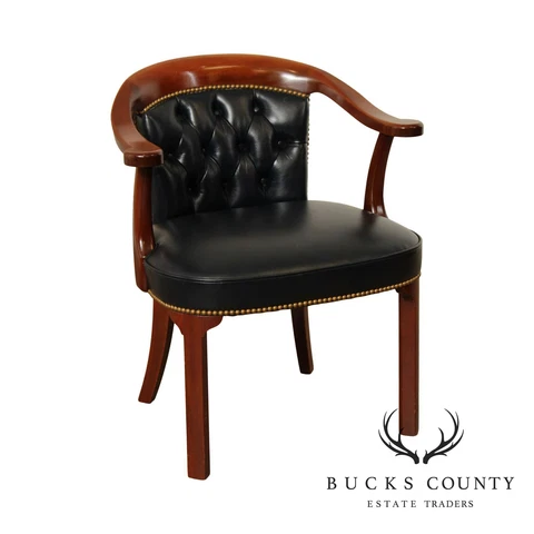 Kittinger Mahogany & Tufted Black Leather Office Armchair Cover
