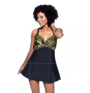 Abito da nuoto Carol Wior tuta slim criss fronte cross verde e nero nuovo M - Foto 1 di 15