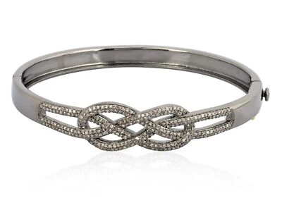 Pave Diamond Designer Infinity Bracelet 925 Silver Handmade Gold Jewelry - Image 1 of 3