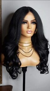 New Long Wavy Black Yaki Natural Lace Front Wig Womens Fashion Hair Wigs 