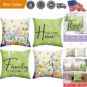 Charming 18x18 Spring Green Floral Cushion Covers for Couch & Sofa - Set of 4 - Picture 1 of 9