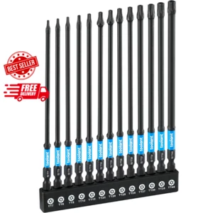 Toolant 6" Impact Long Torx Bit Set 13Pcs (TT7-TT40), 1/4 Hex-Shank S2 Steel Sec - Picture 1 of 8